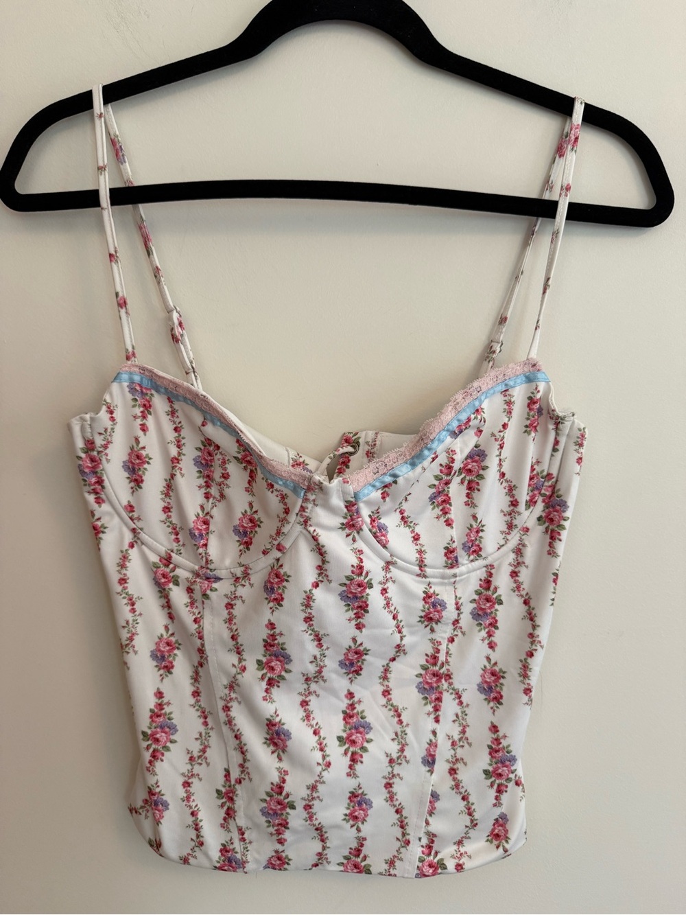 Edikted Floral Bustier with Pink Rose Print and Corset Back
